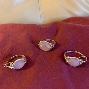 SS Pink Chalcedony Ring and Hoop Earrings